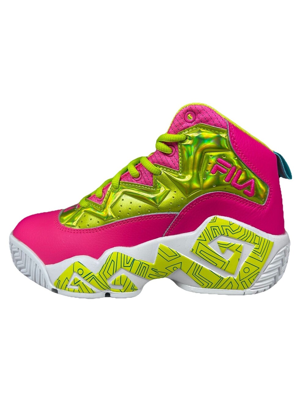 Fila MB Night Walk Basketball Shoes Kids 5.5 Pink Yellow Performance Sneakers